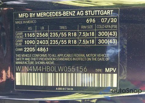 2020 Mercedes-Benz Glb 250 4Matic from USA, damaged, VIN W1N4M4HB0LW055156